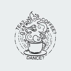 Line drawing of cup of coffee or tea. Modern flat linear vector illustration.