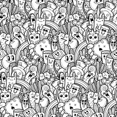 Funny doodle monsters seamless pattern for prints, designs and coloring books © Drekhann
