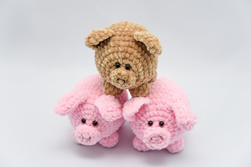 children's toy pig plush, soft toy pig on white background