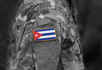 Flag of Cuba on soldiers arm. Flag of Cuba on military uniforms (collage).