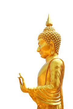 Buddha golden standing, Statue of the Buddha Stand Beautiful gold isolated on white background