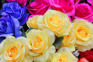 background with different colored roses