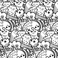 Funny doodle monsters seamless pattern for prints, designs and coloring books