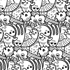 Funny doodle monsters seamless pattern for prints, designs and coloring books