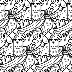 Funny doodle monsters seamless pattern for prints, designs and coloring books