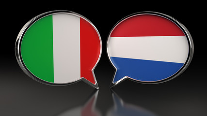 Italy and Netherlands flags with Speech Bubbles. 3D illustration