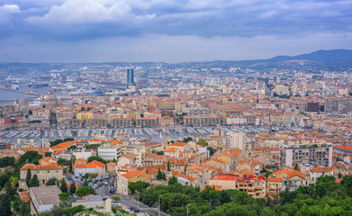 Aerial View at dawn on the Marseille City, France