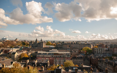 View over Edinburgh in Scotland with Clear / Partially Clouded Sky