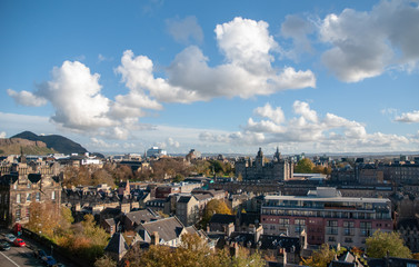 View over Edinburgh in Scotland with Clear / Partially Clouded Sky