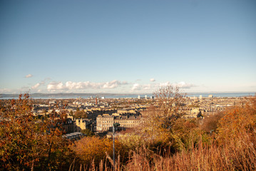 View over Edinburgh in Scotland with Clear / Partially Clouded Sky