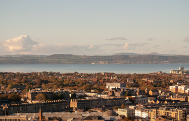 View over Edinburgh in Scotland with Clear / Partially Clouded Sky