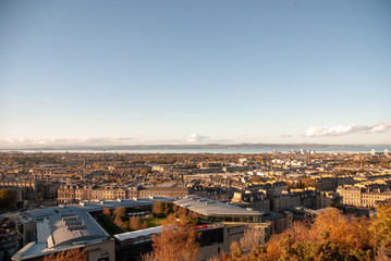 View over Edinburgh in Scotland with Clear / Partially Clouded Sky