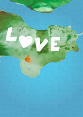 watercolor island of love. watercolor heart. card for Valentine's Day