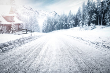 Winter road to the snow mountains   