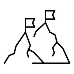 Mountain peak flag icon. Outline mountain peak flag vector icon for web design isolated on white background