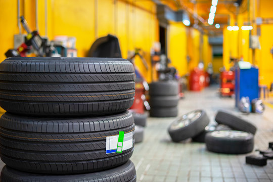 Tyre showing for sell or fix in the shop