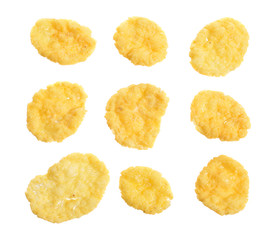 Corn flakes. Isolated set on white background