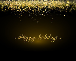 Golden stars falling from the sky on black background. Abstract Holidays Background. Glitter pattern for banner.