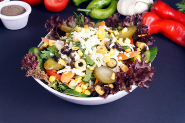 Healthy vegetables salad.. Vegan and vegetarian diet menu. Clean and detox eating concept. 
