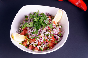 Healthy vegetables salad.. Vegan and vegetarian diet menu. Clean and detox eating concept. Top view with copy space