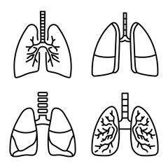 Lung icon set. Outline set of lung vector icons for web design isolated on white background