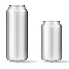 Realistic aluminum can on white background. Mockup, blank can with copy space