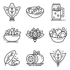 Spinach icon set. Outline set of spinach vector icons for web design isolated on white background