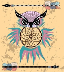 Dreamcatcher with owl. Zentangle. Abstract bird. Mystic symbol. American Indians symbol. for spiritual relaxation for adults. Decorative