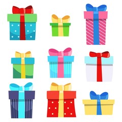 Set of nine gift boxes Vector Holiday Present