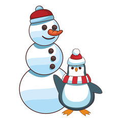Snowman and penguin cartoon