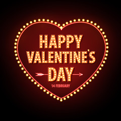 Fototapeta na wymiar Neon sign. Happy Valentine`s day typography background.
