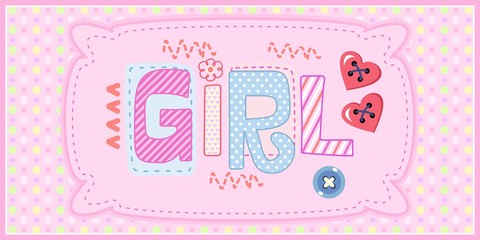 Card for girl with seamless texture with dots in the background. Can be used as print for clothes, cover design and others.