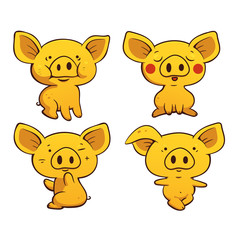 Set of cute cartoon pigs.Vector colored illustration. Can used for stickers, printing on clothes, banners, posters, web design.
