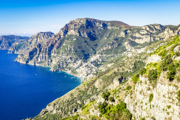 Obraz premium Amalfi Coast, Salerno. Landscape view of the coastline, sea and mountains