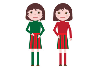 Cute little Twin Girls Vector. Cartoon. Isolated art on white background
