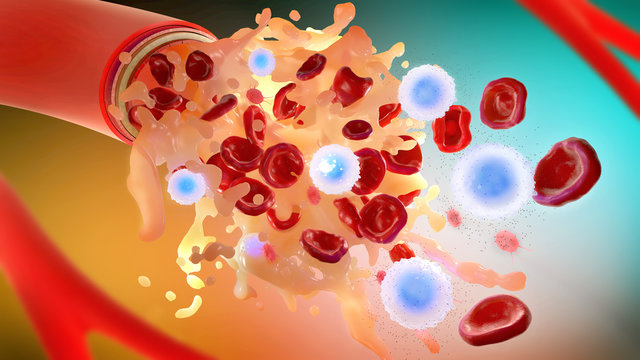 3d illustration of blood plasma and the components of blood that flow from an artery