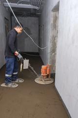 builders poured concrete at the construction site