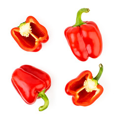 Red bell pepper and half on a white. Isolated.
