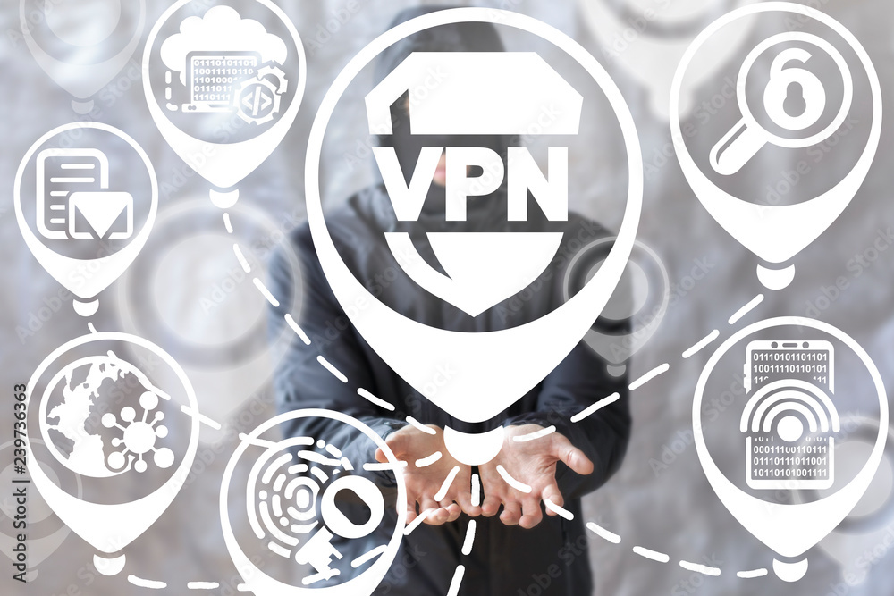 Poster vpn hacker threat concept. virtual private network data encryption.