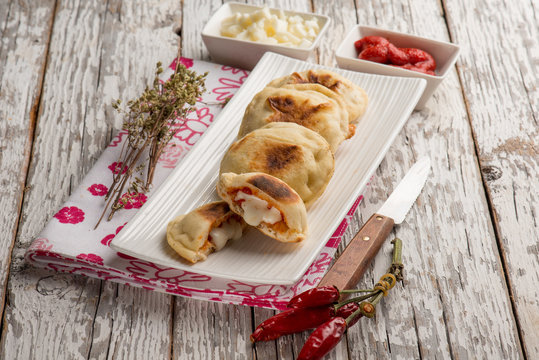 panzerotti with tomato and mozzarella