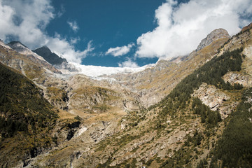 Mountain in Switzerland. Alps landscape with a glacier