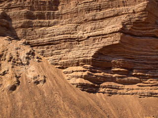 Large sand pit with high stone walls