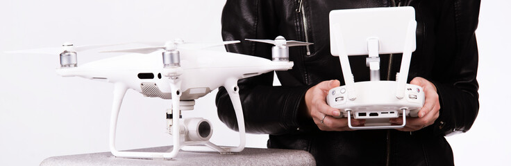 Aerial drone is on the case. Female hands hold money