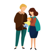 Young family couple parents with baby standing together vector illustration
