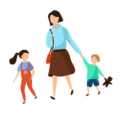 vector illustration mum son and daughter together walking