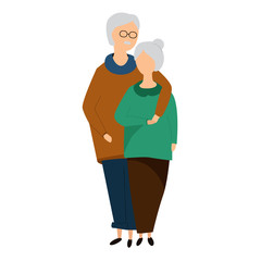 Old family couple man and woman embracing vector illustration