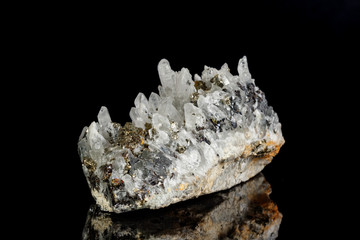 Macro mineral stone Galena, Sphalerite, Pyrite, Quartz on a black background