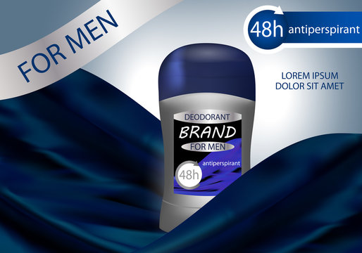 Long-lasting deodorant antiperspirant for men in grey packaging. Vector illustration.