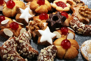 cookies, nuts and gingerbread a christmas bakery concept. xmas cookies
