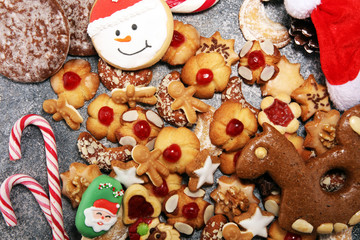 cookies, nuts and gingerbread a christmas bakery concept. xmas cookies